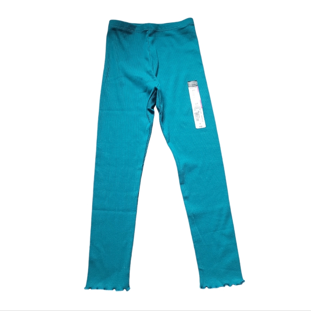 6X Teal Okie Dokie Baby Girls Full Length Rib Leggings Elastic Stretchy Waist